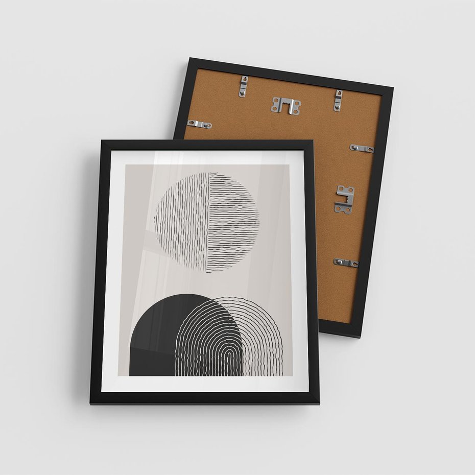 Plakat w ramie 40x50 - Przenikająca Rzeczywistość - abstrakcyjna kompozycja, okręgi i półokręgi - rama czarna