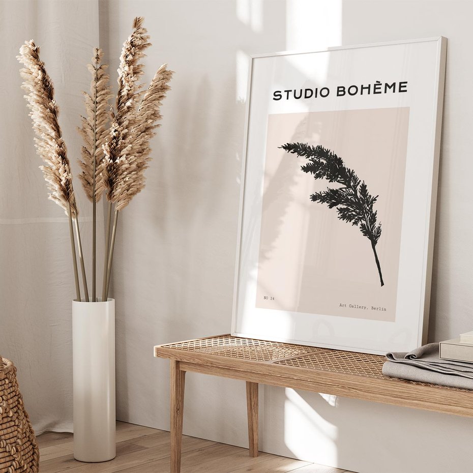 Plakat w ramie 50x70 - Boho Refrakcje Przestrzeni - boho plakat, roślina - rama biała