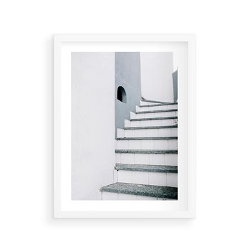 Plakat w ramie 40x50 - Schody ku Urokowi Wyspy - schody, santorini - rama biała