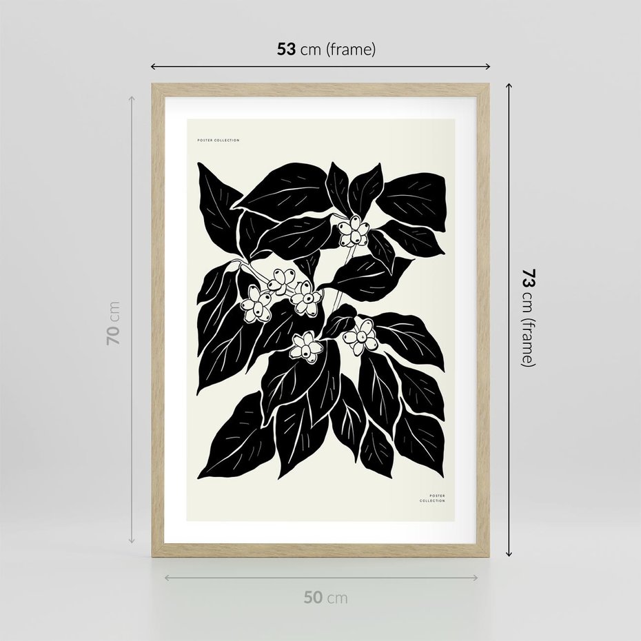 Plakat w ramie 50x70 - Ruchome szkicowe odbicia - czarno biała grafika, roślinność - rama drewno