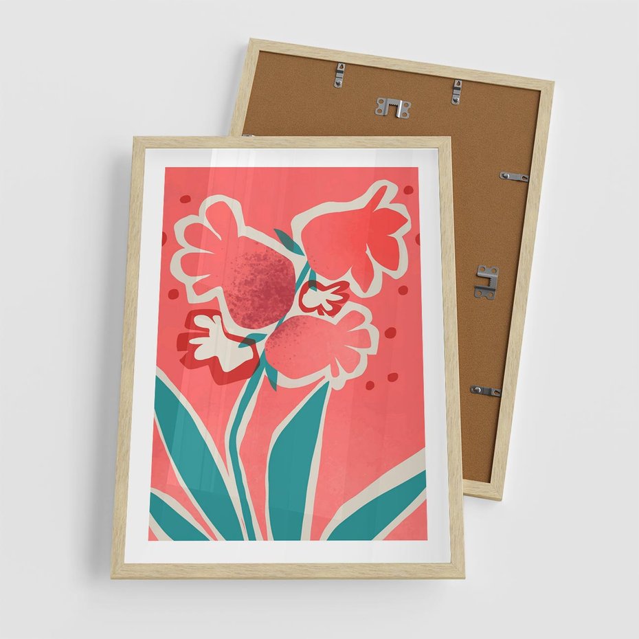 Plakat w ramie 50x70 - Rozkwitające Plamy i Formy - nowoczesny plakat, abstrakcyjne kwiaty - rama drewno