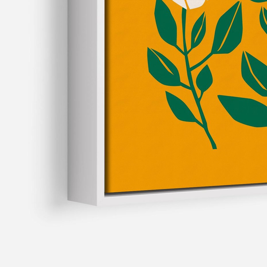 Obraz w ramie 80x80 - Kolorowe Impresje - abstrakcyjna kwiatowa kompozycja, żółte mocne tło - rama biała