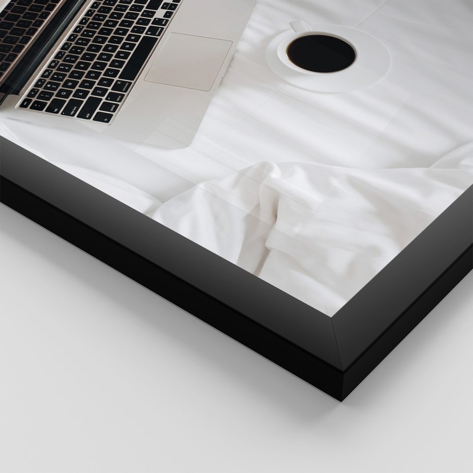 Zestaw obrazy w ramie 50x70 galeria - Kawa, praca, laptop, typografia - rama czarna