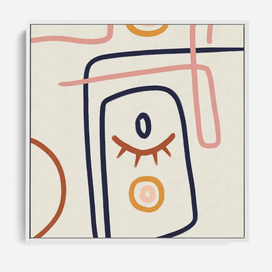 Obraz w ramie 80x80 - Manifestacje Dziwności - abstrakcja w stylu picasso, beżowe tło - rama biała