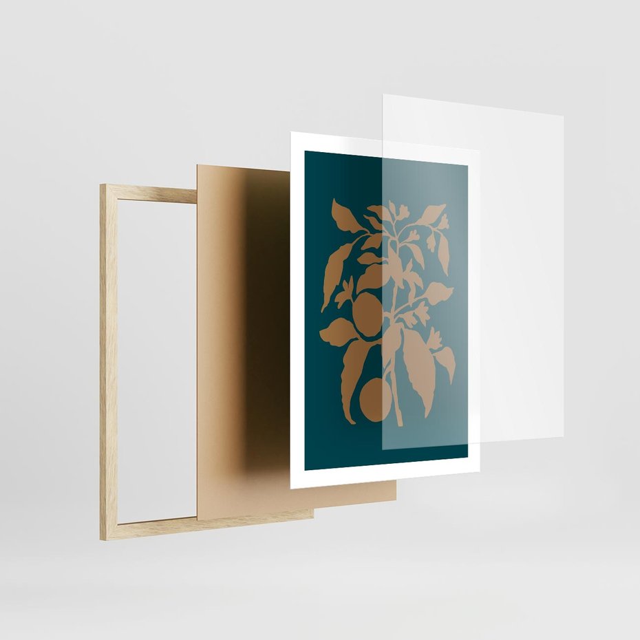 Plakat w ramie 50x70 - Boho Ekspresja Emocji - abstrakcyjna boho grafika, ciemne zielone tłó - rama drewno