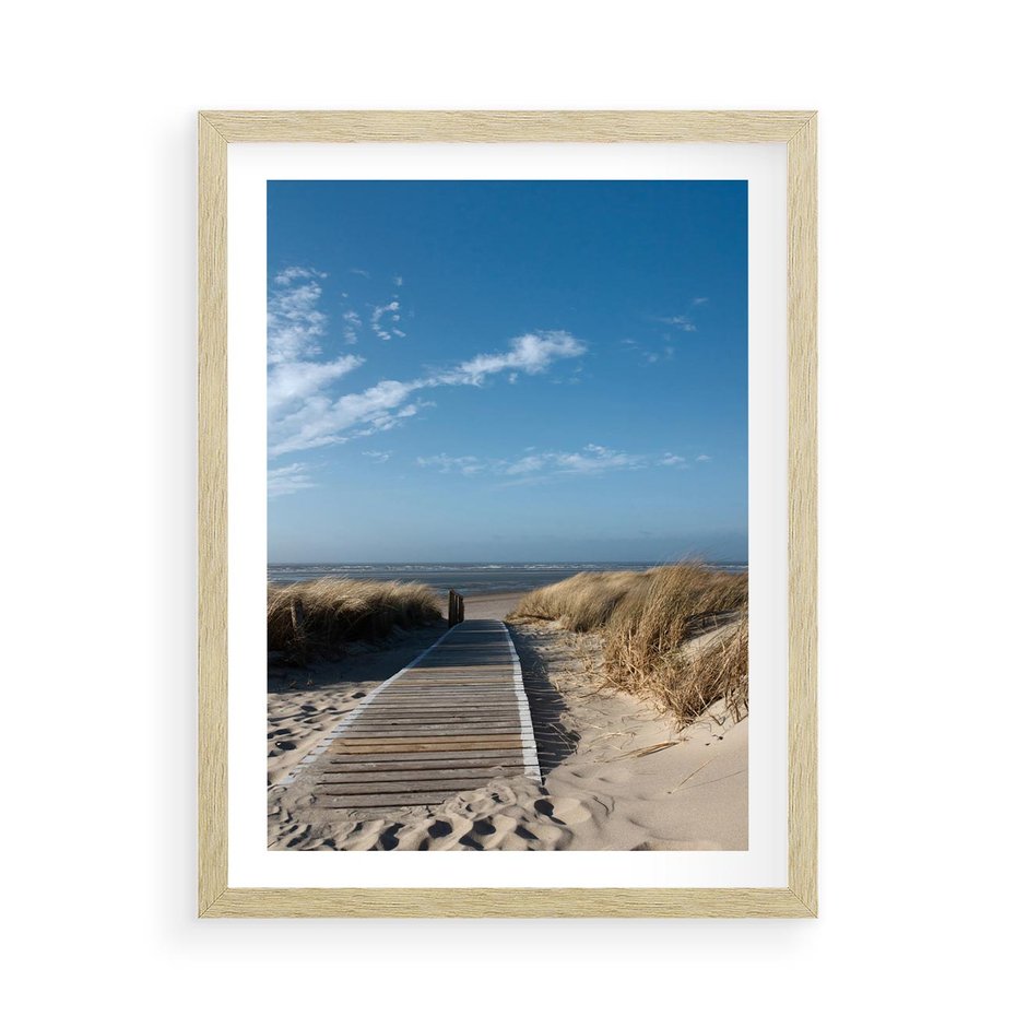 Plakat w ramie 50x70 - Boho na Plaży - plaża, pomost - rama drewno
