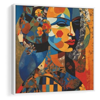 Obraz w ramie 50x50 - Impresje Cichego Szeptu - abstrakcyjny obraz, portret kobiety - rama biała