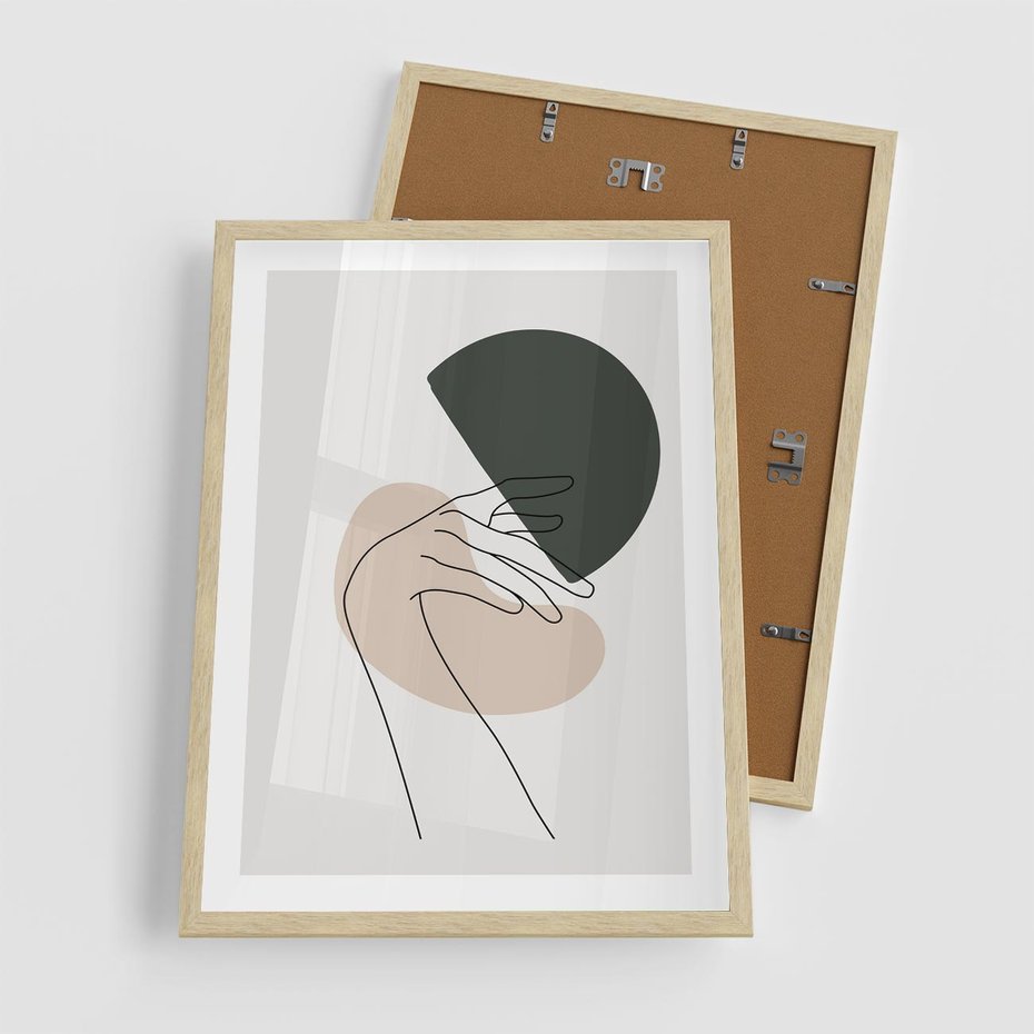 Plakat w ramie 50x70 - Przenikające Kształty - szkic jedną linią, one line - rama drewno