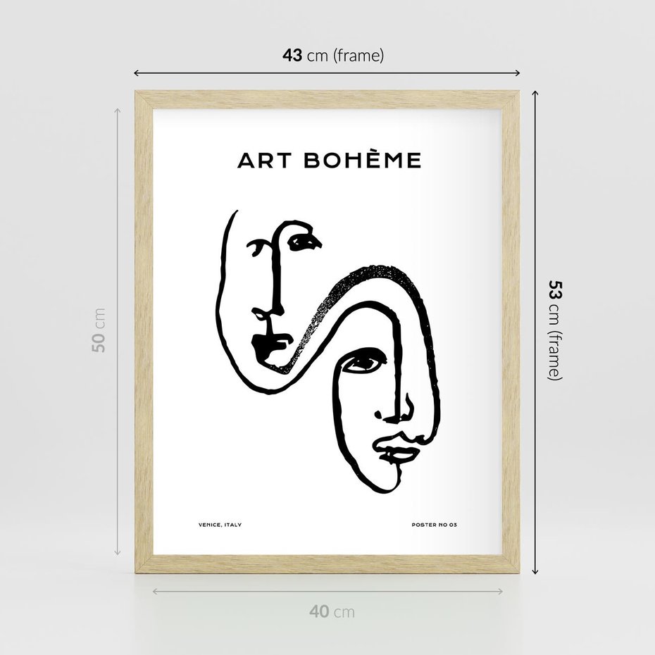 Plakat w ramie 40x50 - Rozbijające Granice Boho - boho sztuka, twarze - rama drewno