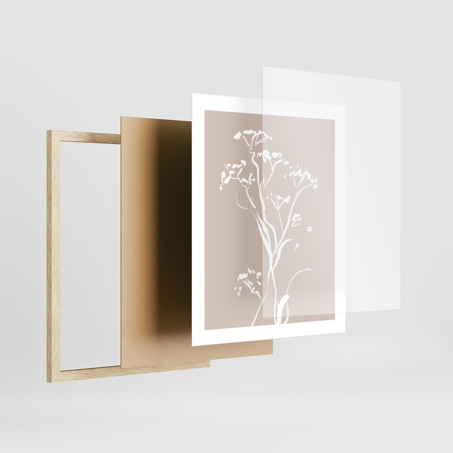 Plakat w ramie 40x50 - Harmonijne Mini Boho - minimalistyczny delikatny obraz, beżowe odcienie - rama drewno