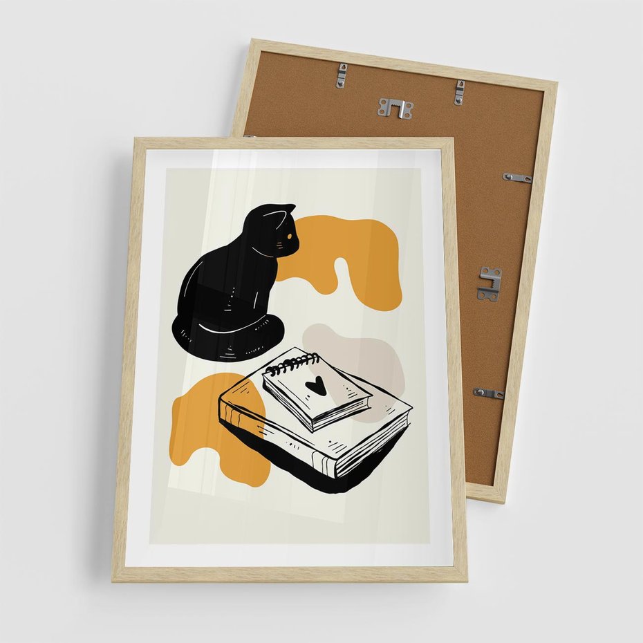 Plakat w ramie 50x70 - Nowoczesny Kot - grafika, kot - rama drewno
