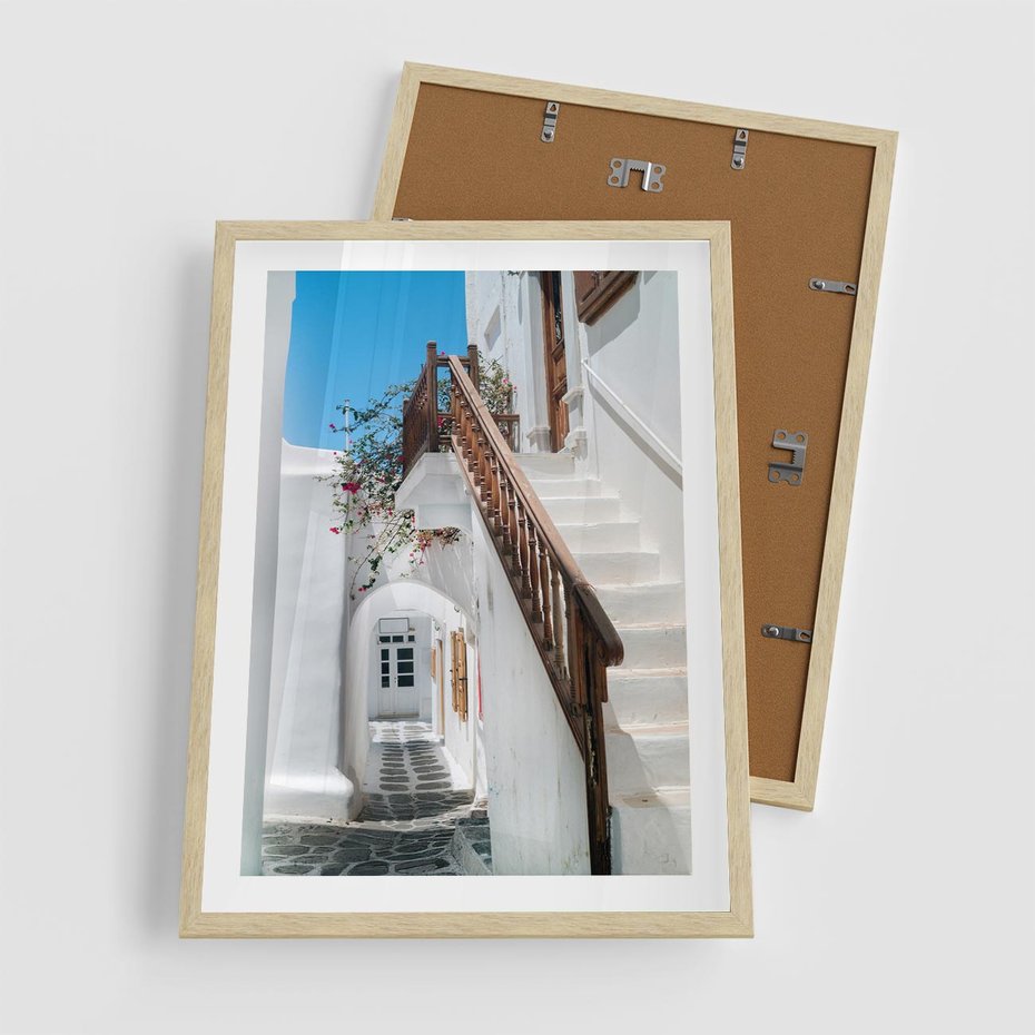 Plakat w ramie 50x70 - Schody Uliczką W dół - schody, uliczka - rama drewno