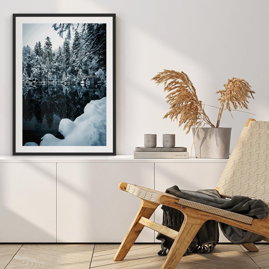 Plakat bez ramy 30x40 - Zima nad Jeziorem - krajobraz zimowy, jezioro