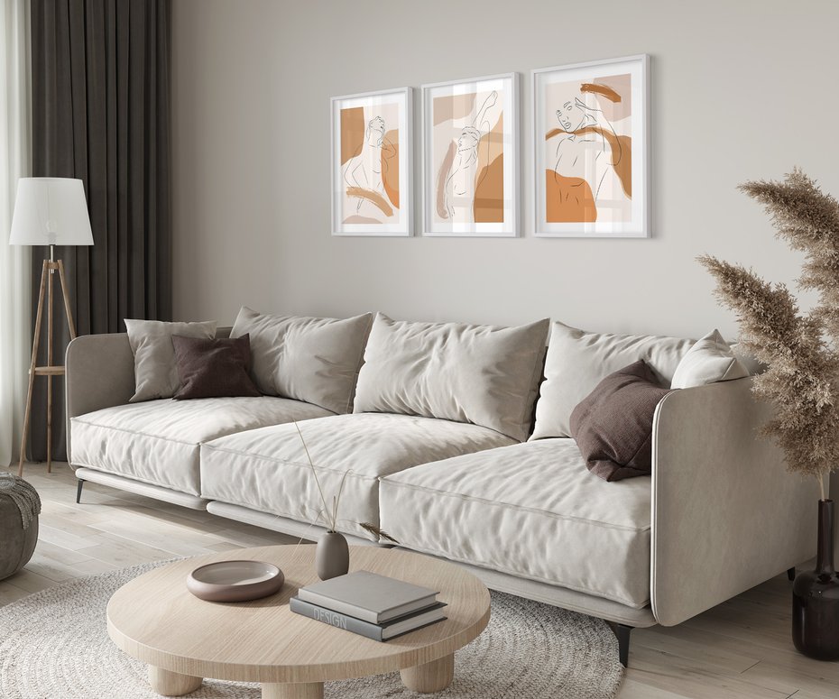 Zestaw obrazy w ramie 50x70 galeria - Kobieta, abstrakcja, one-line, nowoczesny - rama biała