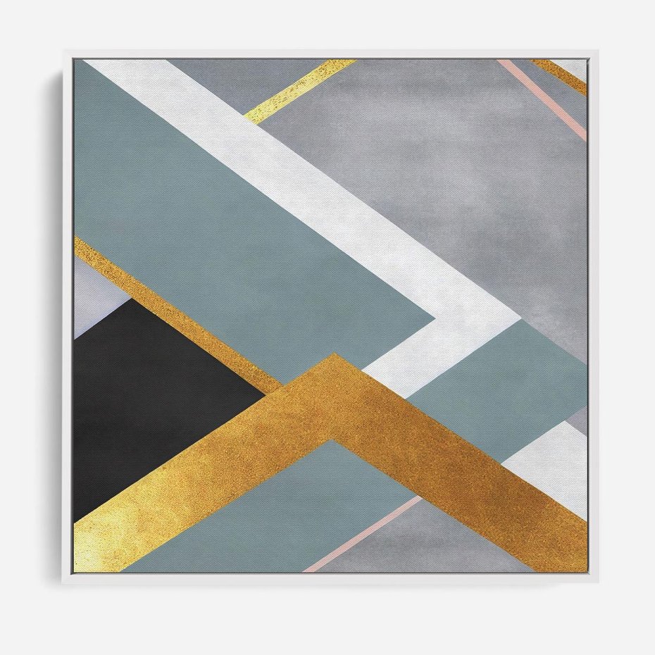 Obraz w ramie 50x50 - Geometryczne Elementy - geometryczne kształty, elementy złota - rama biała