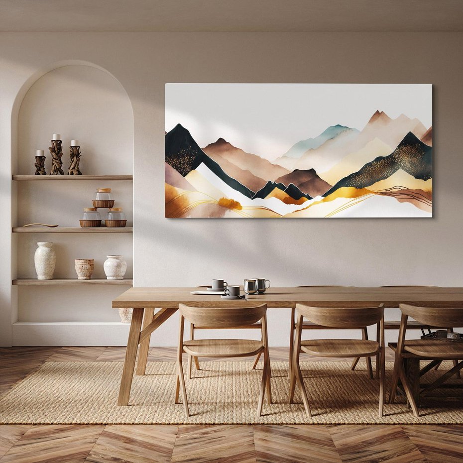 Obraz na płótnie 120x60 - Góry Tonące w Pastelach - złote pastelowe góry, akwarela