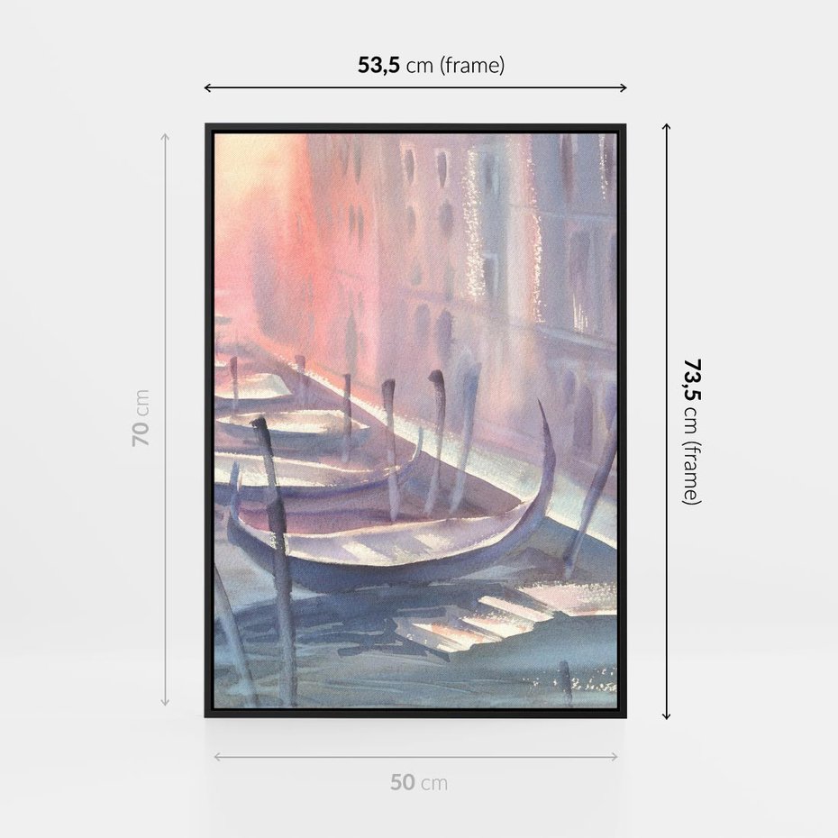 Obraz w ramie 50x70 - Romantyczne Zachody - akwarelowy rysunek, stonowane pastelowe kolory - rama czarna