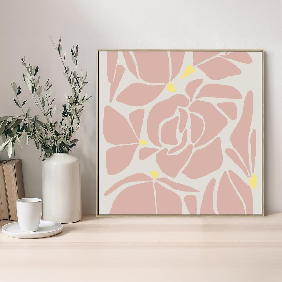 Obraz w ramie 50x50 - Rozplątane Akwarelowe Formy - abstrakcyjne boho kwiaty, kompozycja - rama drewno