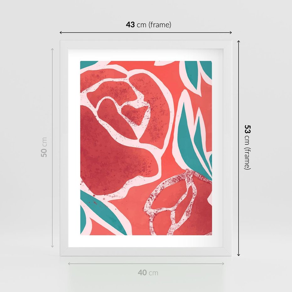 Plakat w ramie 40x50 - Rozkwitające Kształty - nowoczesny plakat, abstrakcyjne róże - rama biała