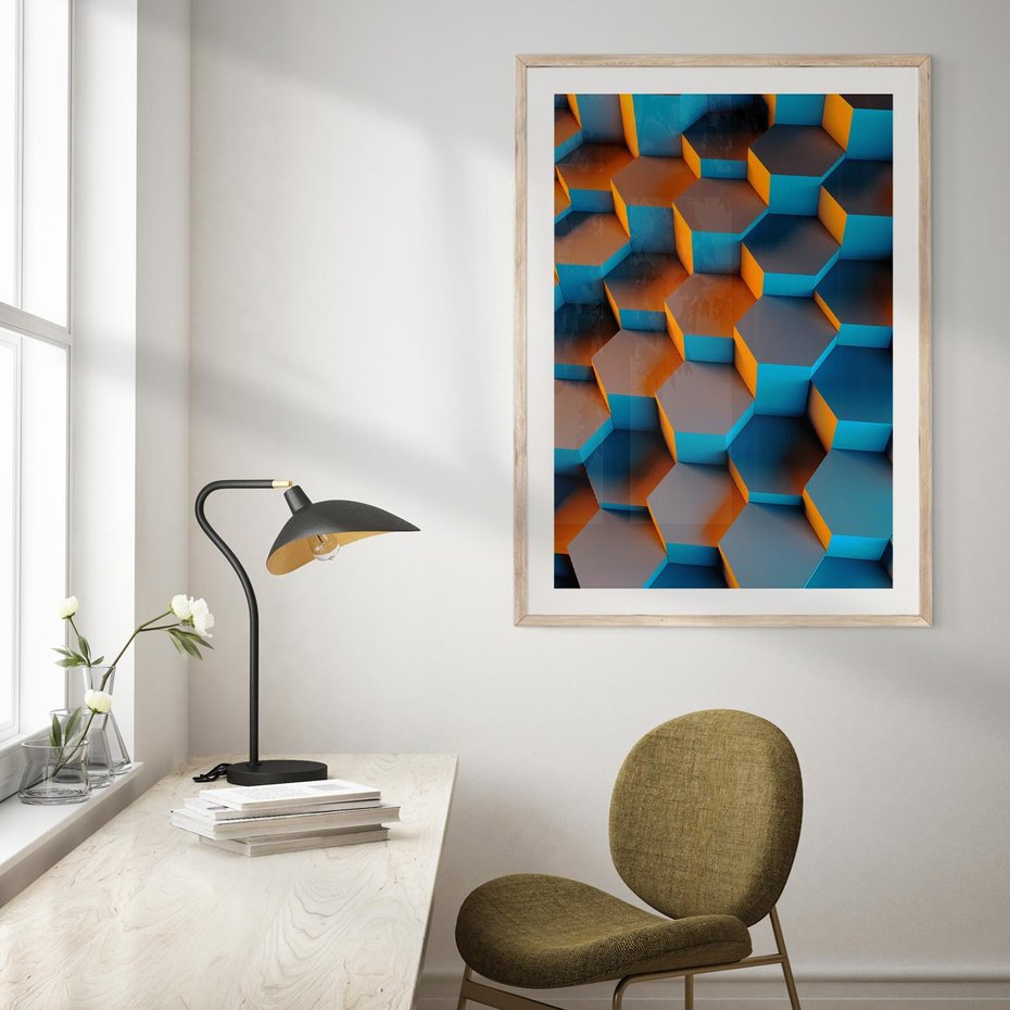 Plakat w ramie 40x50 - Trójwymiarowa Gra - geometryczna, 3D - rama drewno