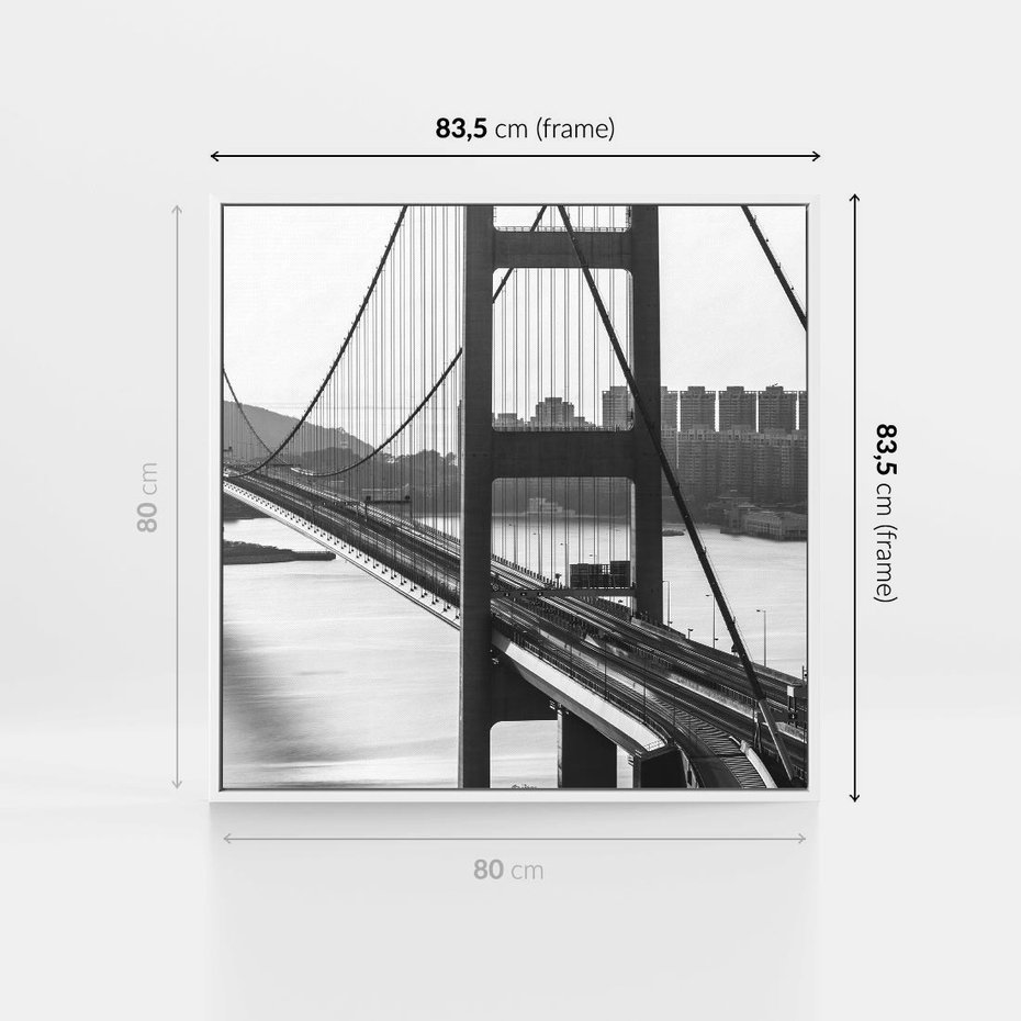 Obraz w ramie 80x80 - Ikona Miasta - most Nowy Jork, czarno biała fotografia - rama biała