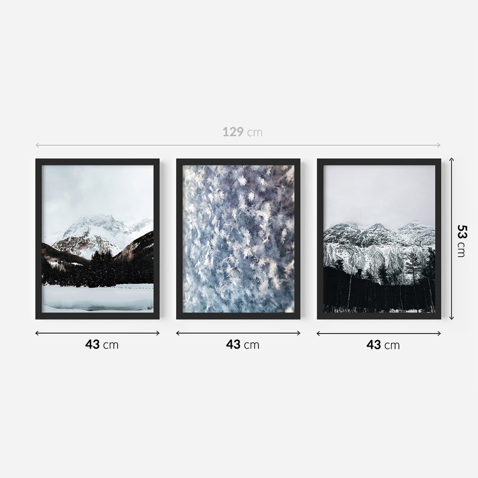 Zestaw obrazy w ramie 40x50 galeria - Zima, góry, śnieg, szron - rama czarna
