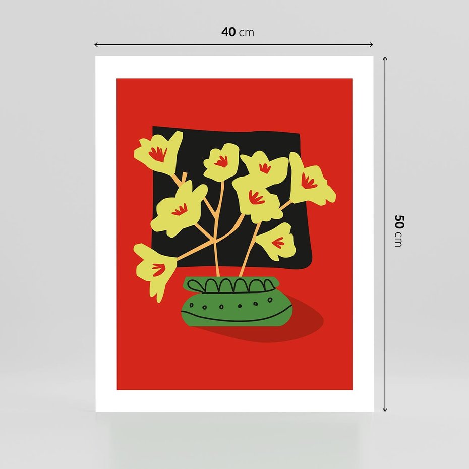 Plakat bez ramy 40x50 - Abstrakcyjne Przenikanie - abstrakcyjne kwiaty, czerwone tło