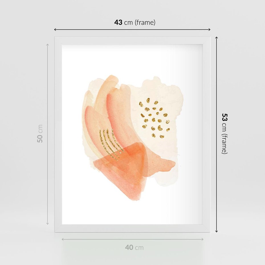 Plakat w ramie 40x50 - Rozkwitające Odbicia Form - abstrakcyjne akwarelowe plamy, minimalizm - rama biała