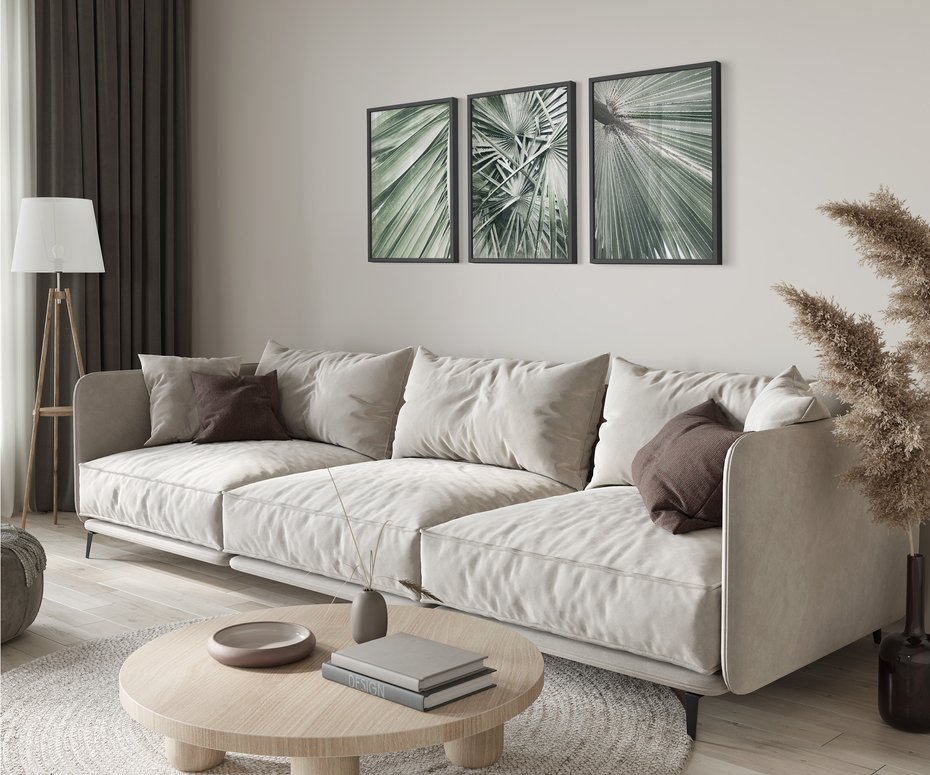 Zestaw obrazy w ramie 30x40 galeria - Palmy, liście, zielone - rama czarna