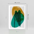 Plakat w ramie 50x70 - Zielony Liść ze Złotą Plamą - zielony liść, złota plama - rama biała