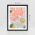 Plakat w ramie 40x50 - Sztuka Natury: Liście Monstery w Pastelach - nowoczesna grafika, pastelowe liście monstery - rama czarna