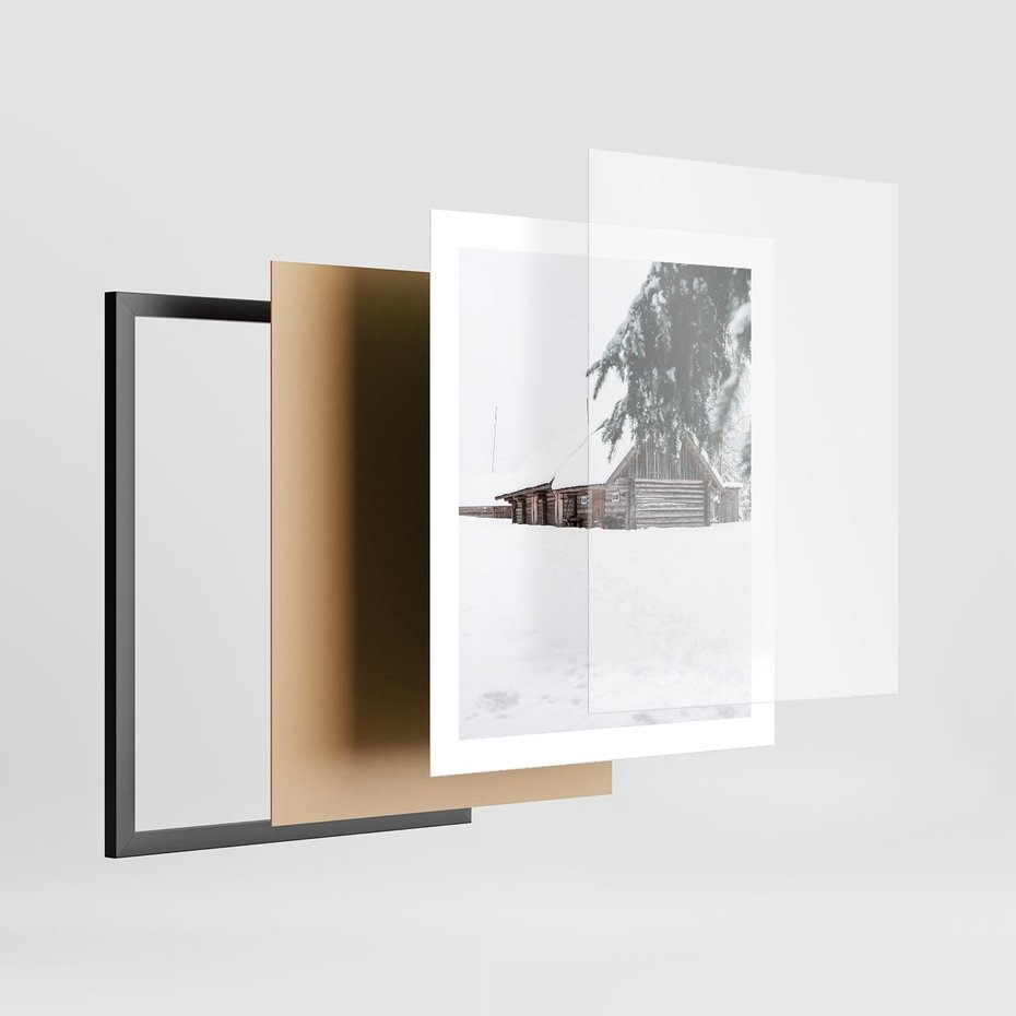 Plakat w ramie 40x50 - Zimowy Azyl - domek w górach, śnieg - rama czarna