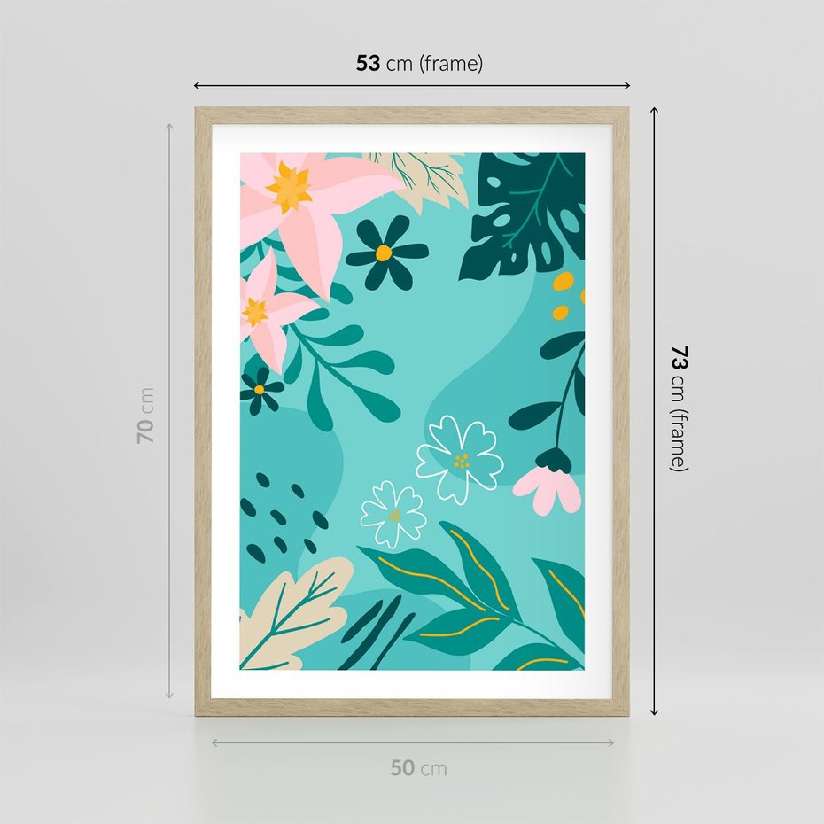 Plakat w ramie 50x70 - Rozkwitające Widoki - pastelowa kompozycja, kwiaty - rama drewno