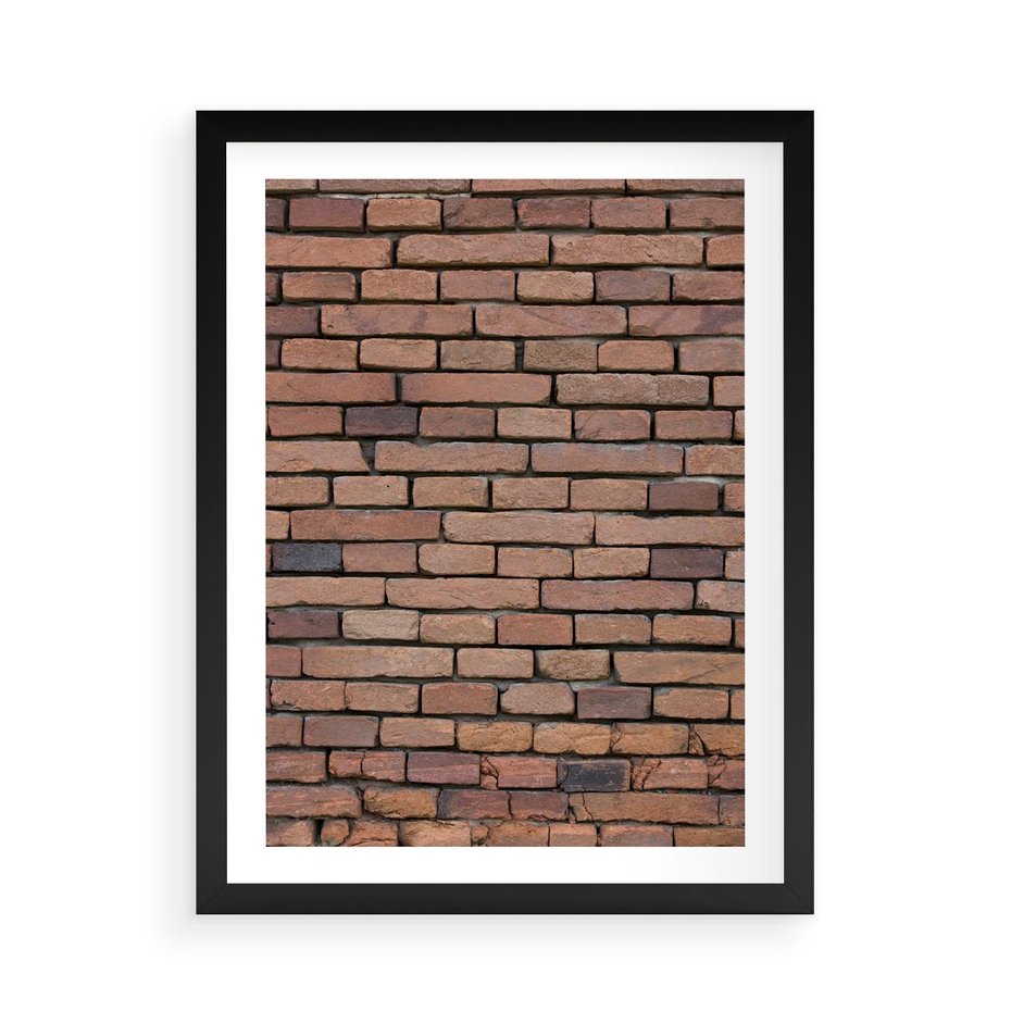Plakat w ramie 50x70 - Mur cegieł: industrialny urok - cegły, mur - rama czarna