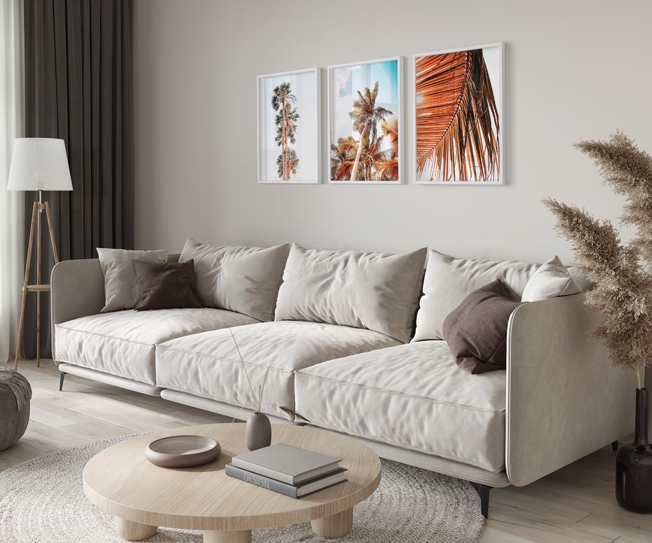 Zestaw obrazy w ramie 40x50 galeria - Palmy, tropiki, plaża, lato, wakacje - rama biała