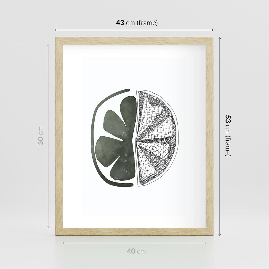 Plakat w ramie 40x50 - Cytrynowe Echo - minimalistyczny plakat, cytryna - rama drewno