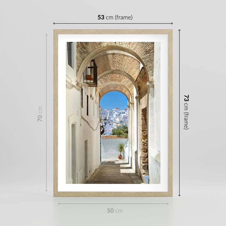 Plakat w ramie 50x70 - Romantyczna Przeprawa - romantyczna, uliczka - rama drewno