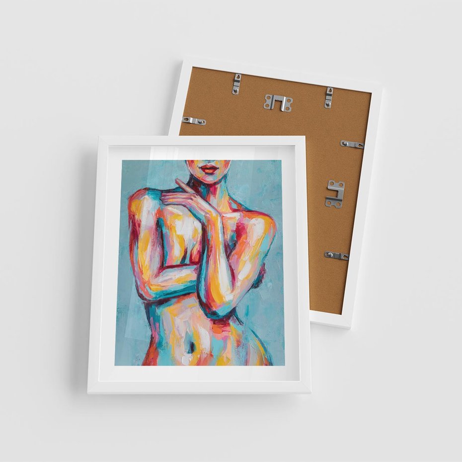 Plakat w ramie 40x50 - Nagie Natchnienie - obraz olejny, naga kobieta - rama biała