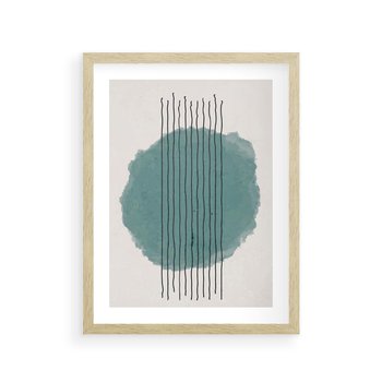 Plakat w ramie 40x50 - Podróżne Inspiracje - abstrakcyjna akwarelowa plama, nieregularne kreski - rama drewno