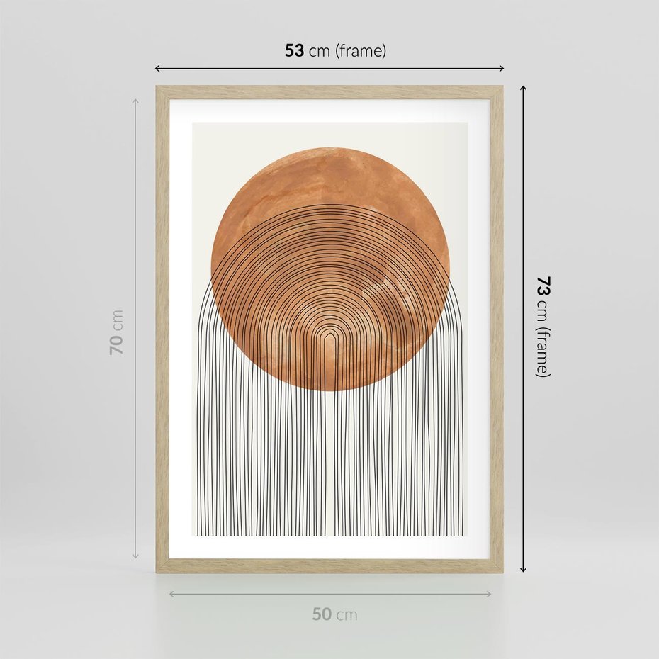 Plakat w ramie 50x70 - Konturem Kształtowane - koło, boho styl - rama drewno