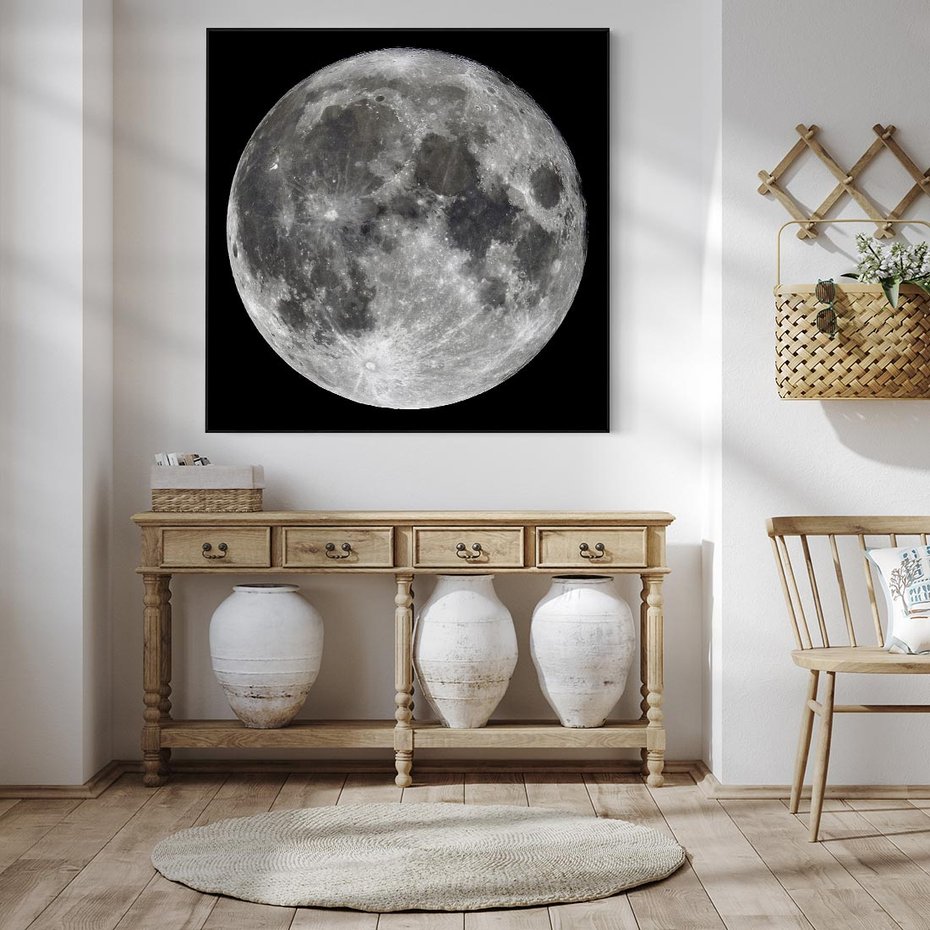 Obraz w ramie 50x50 - Księżycowa Aura - zdjęcie, ogromny księżyc na czarnym tle - rama czarna