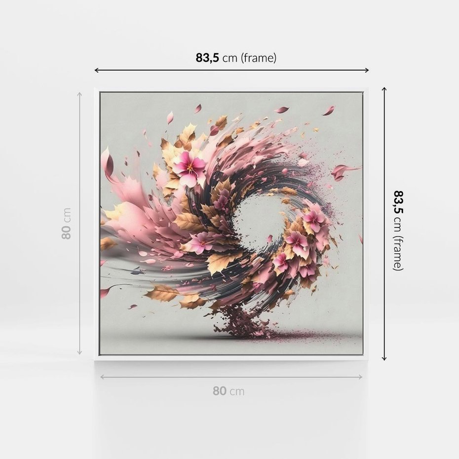 Obraz w ramie 80x80 - Kwiatowy Wir - nowoczesna grafika komputerowa, wir z kwiatów - rama biała