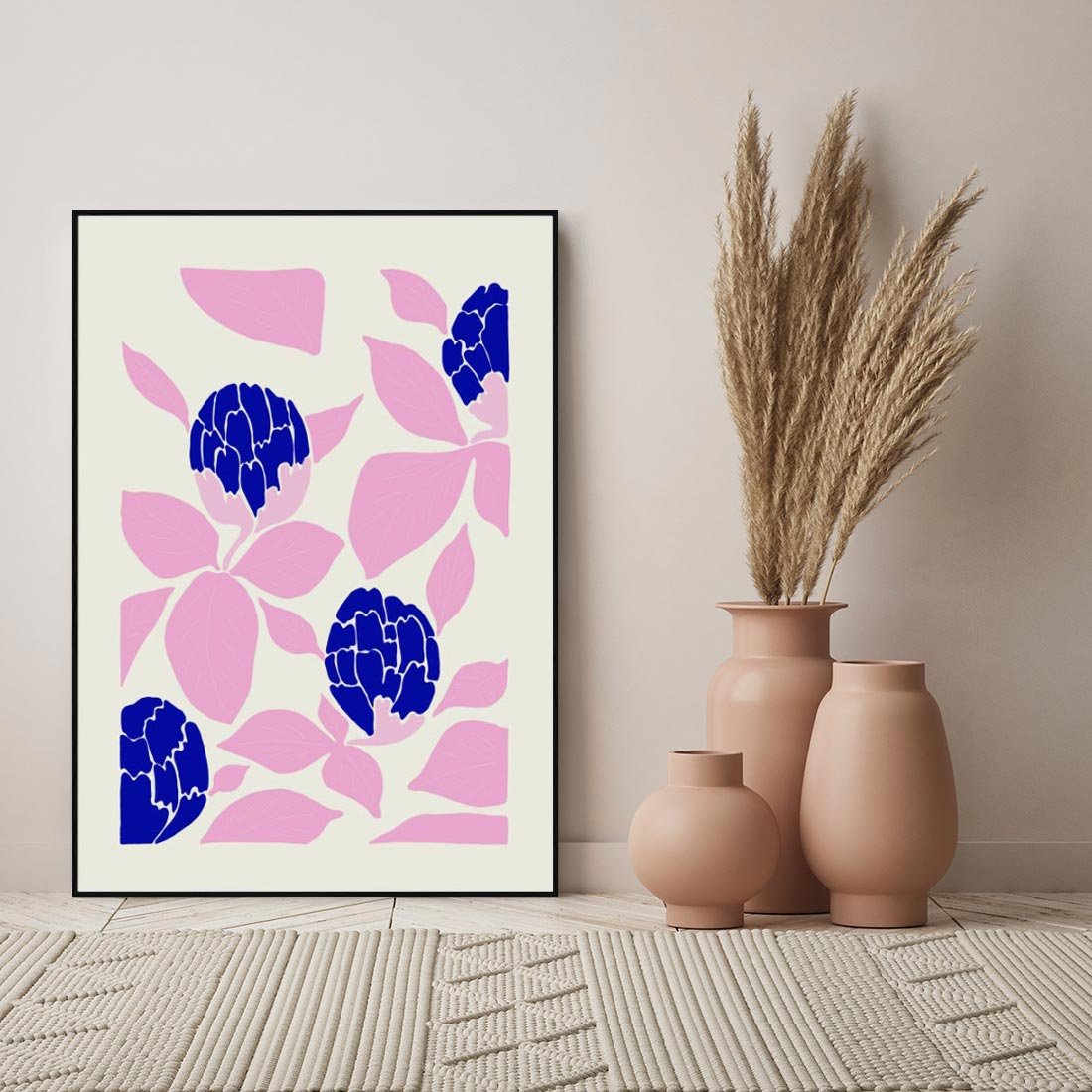 Obraz w ramie 70x100 - Impresje deszczu - nowoczesna kompozycja, kwiaty - rama czarna