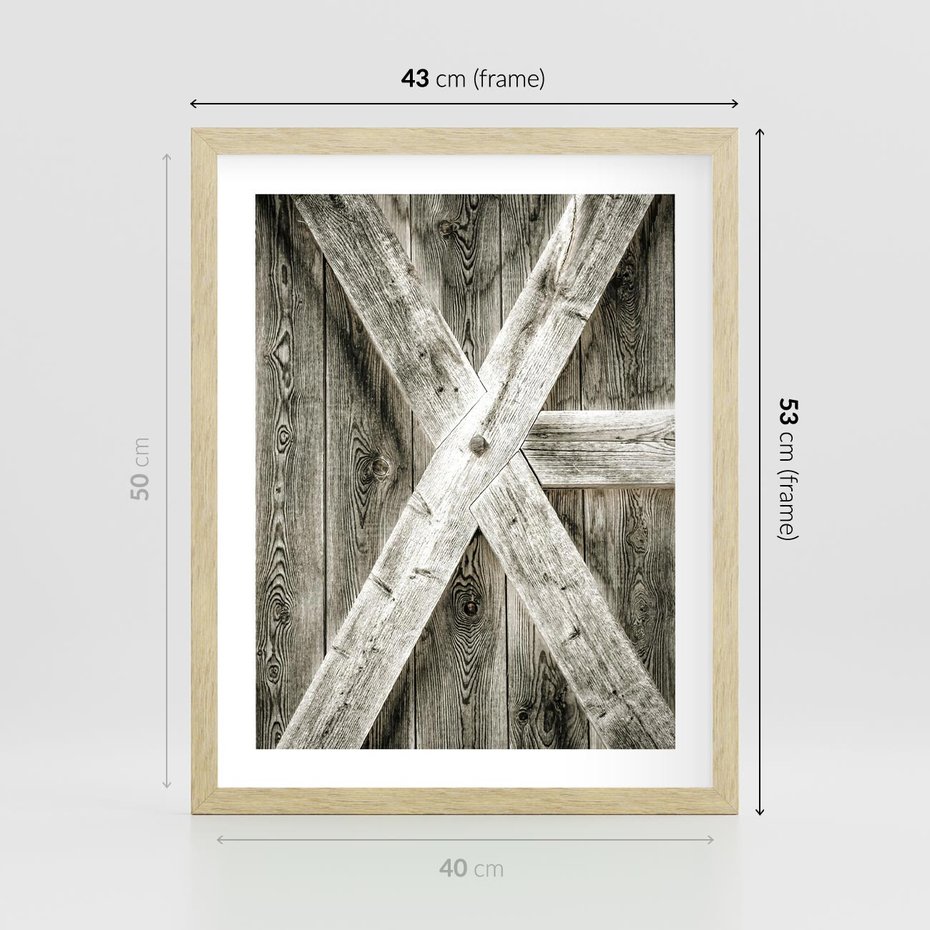 Plakat w ramie 40x50 - Drewniane Drzwi do Stodoły - stare drzwi do stodoły, drewniane - rama drewno
