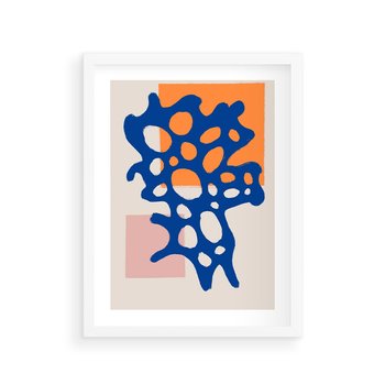 Plakat w ramie 50x70 - Migotliwe Nastroje - abstrakcyjna niebieska forma, dziwne kształty - rama biała