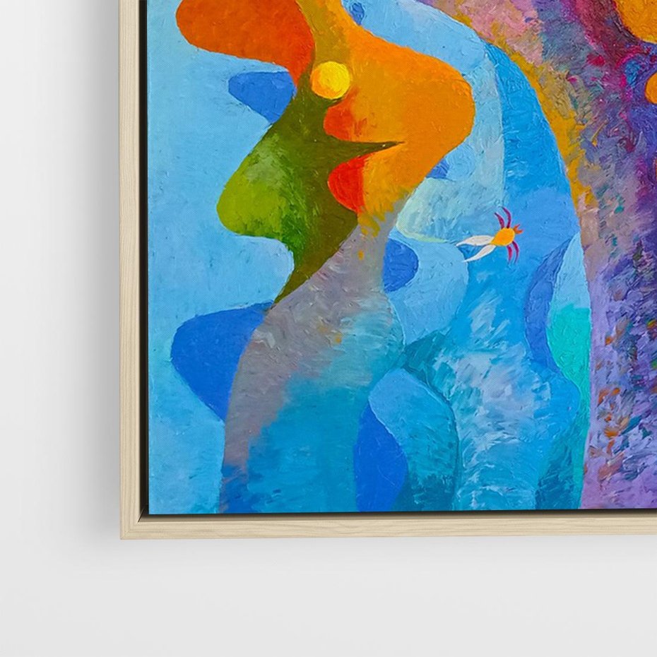 Obraz w ramie 70x50 - Płomienne Tańce Abstrakcji - energetyczna abstrakcja, dziwne formy - rama drewno