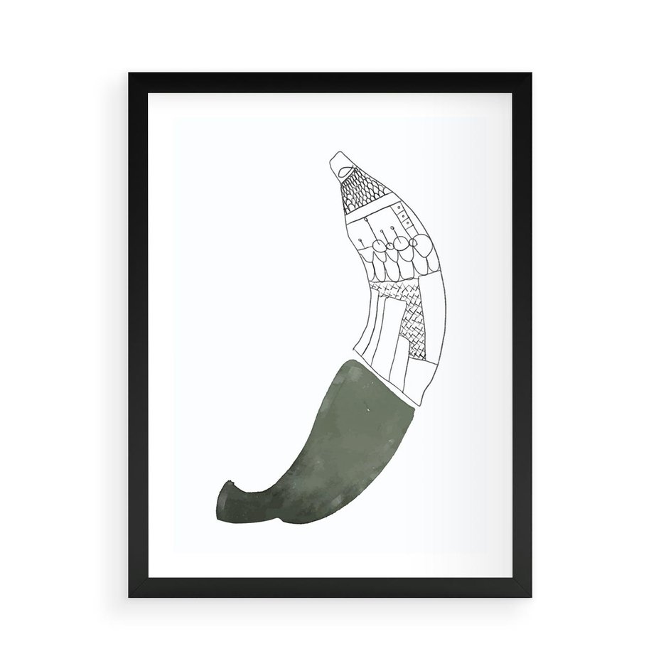 Plakat w ramie 50x70 - Rozkwitające Barwy Akwareli - minimalistyczny plakat, banan - rama czarna