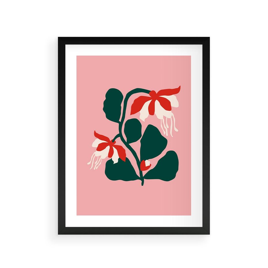 Plakat w ramie 30x40 - Migotliwa Kreatywność - abstrakcyjne kwiaty, różowe tło - rama czarna