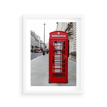 Plakat w ramie 30x40 - Londyńska budka w perspektywie - budka, Londyn - rama biała