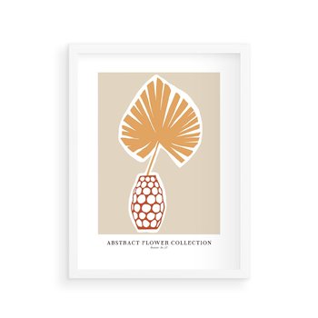 Plakat w ramie 40x50 - Kwiatowa Kreatywność - tropikalny liść w wazonie, typografia - rama biała